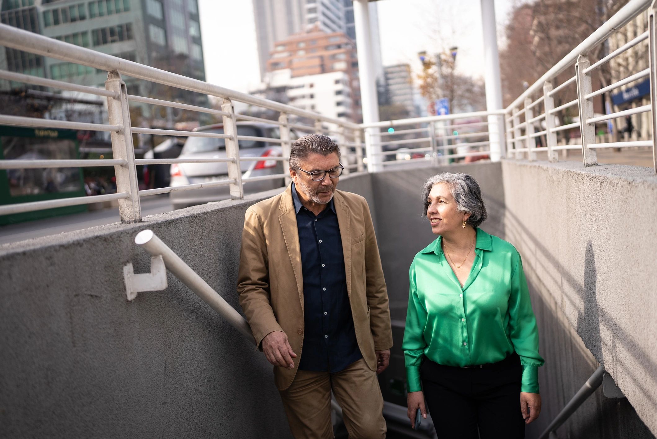 Guests on a guided city walk in an upscale urban setting