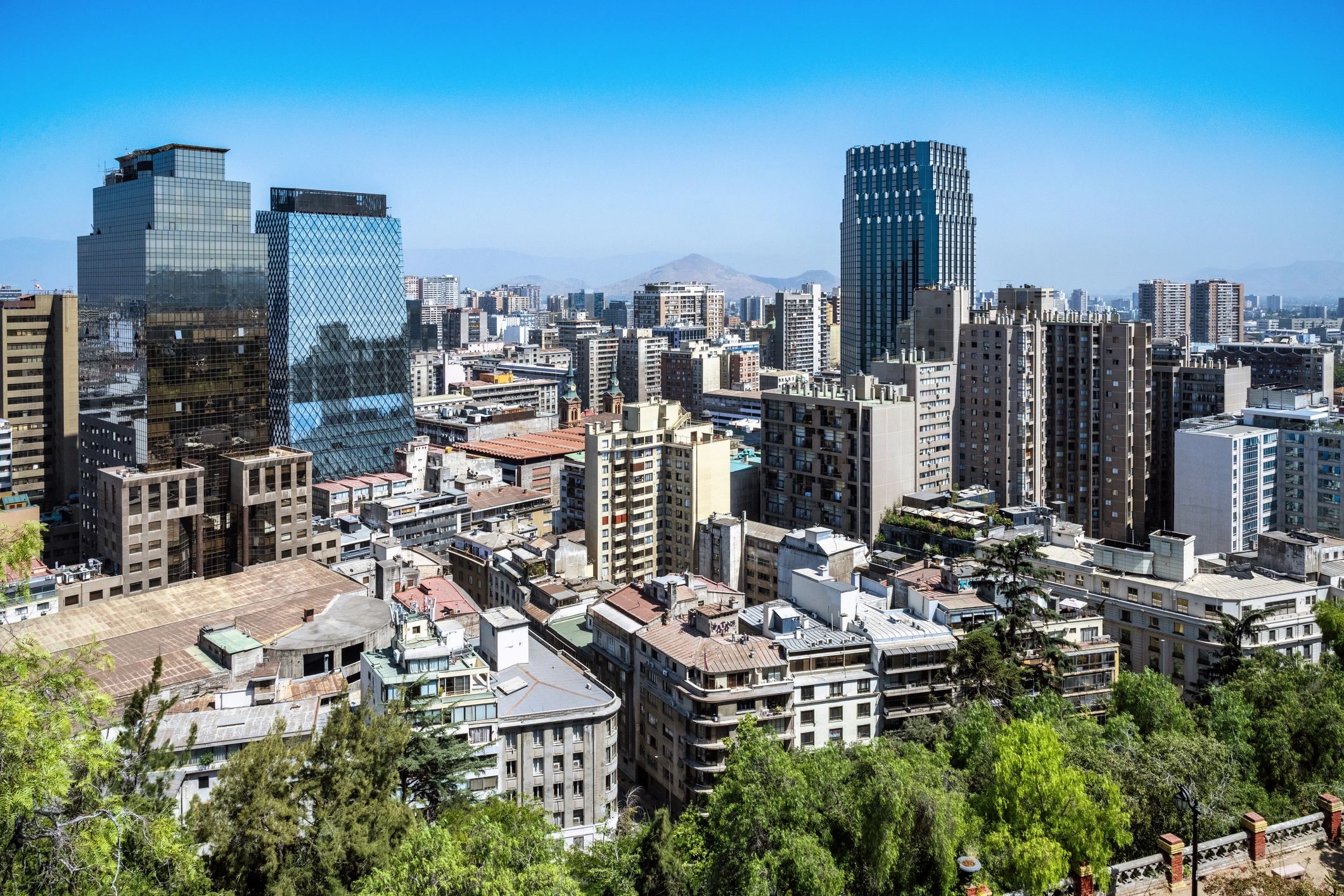 Modern Santiago skyline with mountains in the background